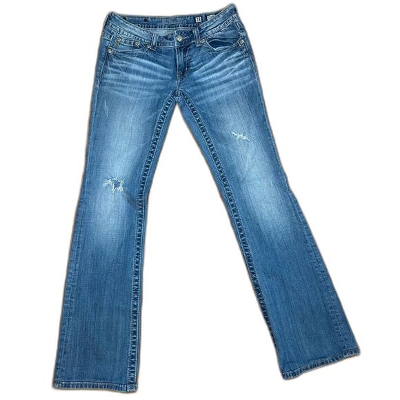 Miss Me Boot Jeans, Fleur De Lis Bling, Size 28, Distressed Embellished Denim - Picture 1 of 8